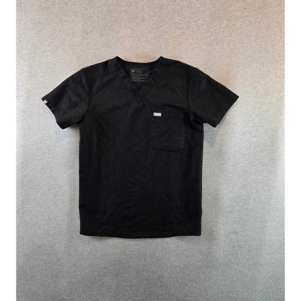FIGS Scrub Top Mens XS Black Leon 3 Pocket V-Neck FM1500 Shirt
